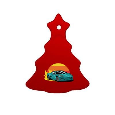 Race Car Sunset Ceramic Tree Ornament