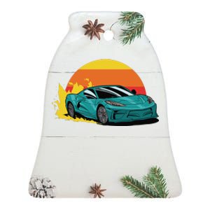 Race Car Sunset Ceramic Bell Ornament