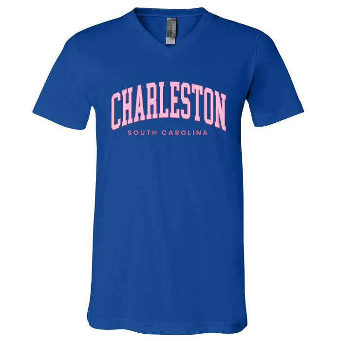 Retro Charleston South Carolina Preppy Throwback Girl V-Neck T-Shirt