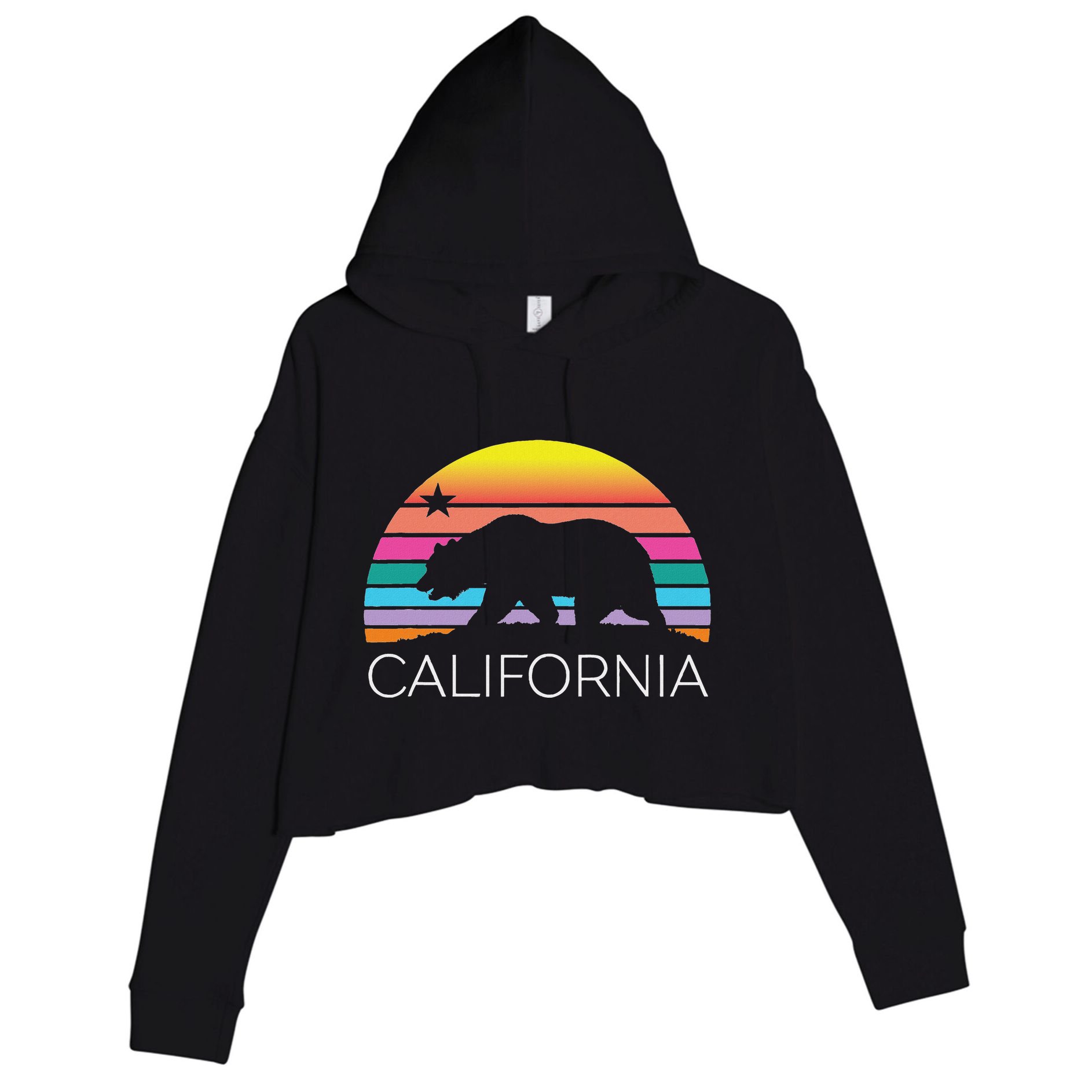 Retro California Surf Vintage Beach Cali 80s Venice Palm Sun Crop Fleece Hoodie