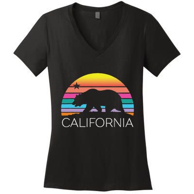 Retro California Surf Vintage Beach Cali 80s Venice Palm Sun Women's V-Neck T-Shirt