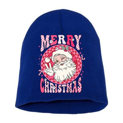 Retro Cheerful Santa Merry Christmas Santa Claus Gift Short Acrylic Beanie