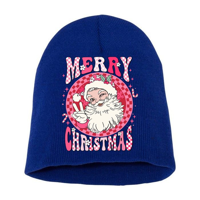 Retro Cheerful Santa Merry Christmas Santa Claus Gift Short Acrylic Beanie