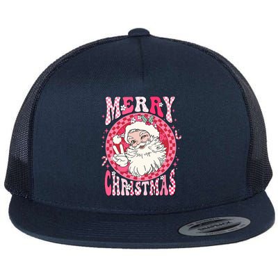 Retro Cheerful Santa Merry Christmas Santa Claus Gift Flat Bill Trucker Hat