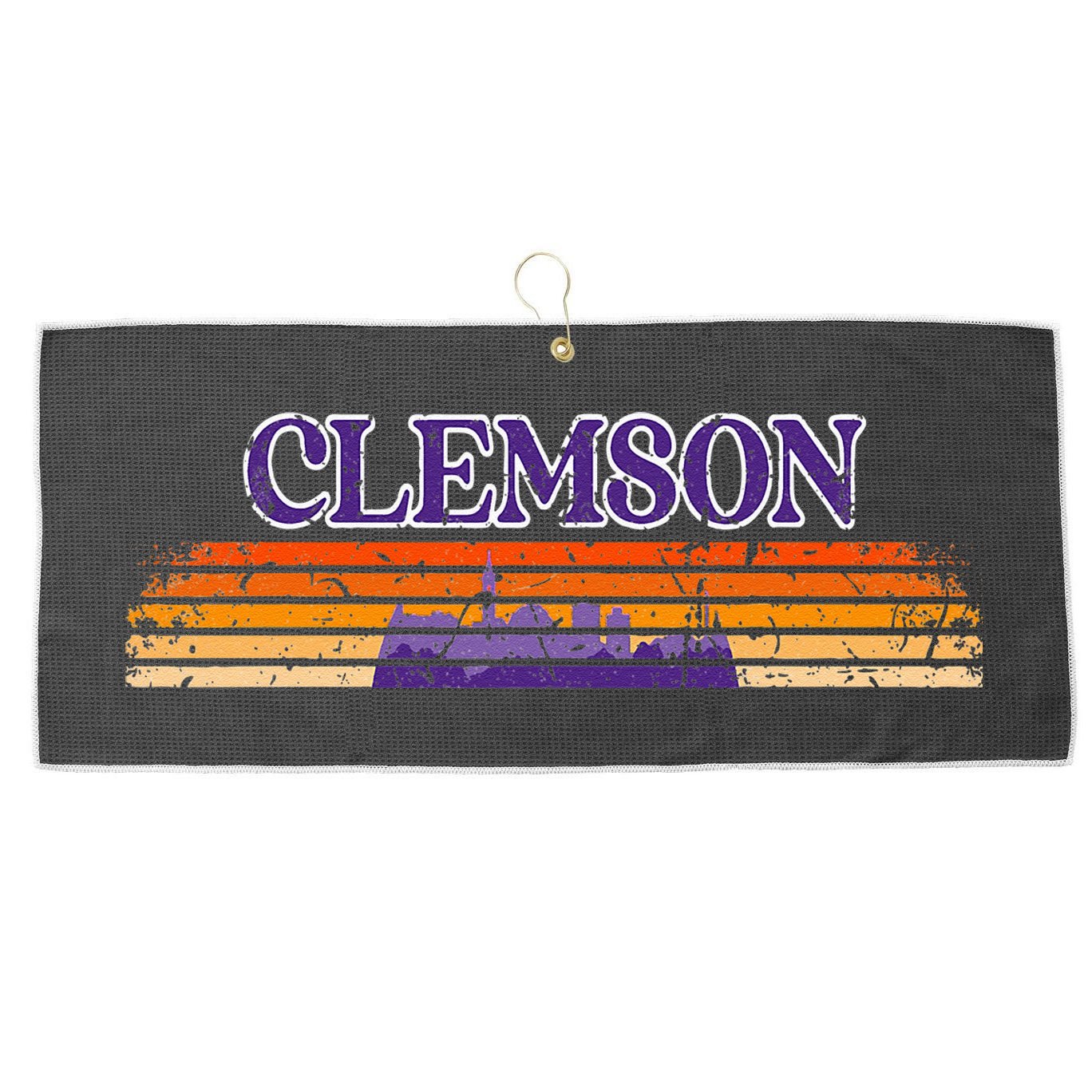 Retro Clemson SC 80s Grunge Vintage Large Microfiber Waffle Golf Towel