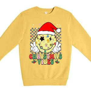 Retro Cute Santa Claus Smile Face Christmas Vibes Xmas Gift Premium Crewneck Sweatshirt