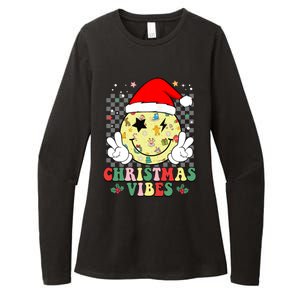 Retro Cute Santa Claus Smile Face Christmas Vibes Xmas Gift Womens CVC Long Sleeve Shirt