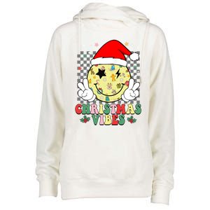 Retro Cute Santa Claus Smile Face Christmas Vibes Xmas Gift Womens Funnel Neck Pullover Hood