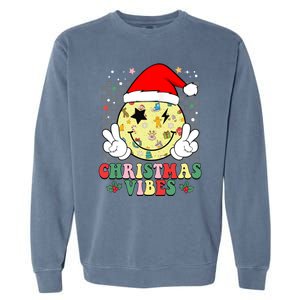 Retro Cute Santa Claus Smile Face Christmas Vibes Xmas Gift Garment-Dyed Sweatshirt