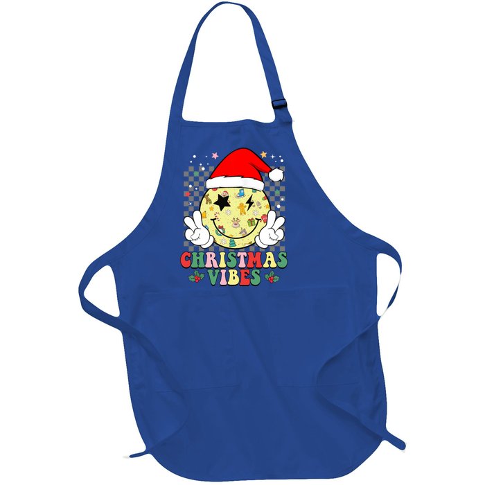 Retro Cute Santa Claus Smile Face Christmas Vibes Xmas Gift Full-Length Apron With Pockets