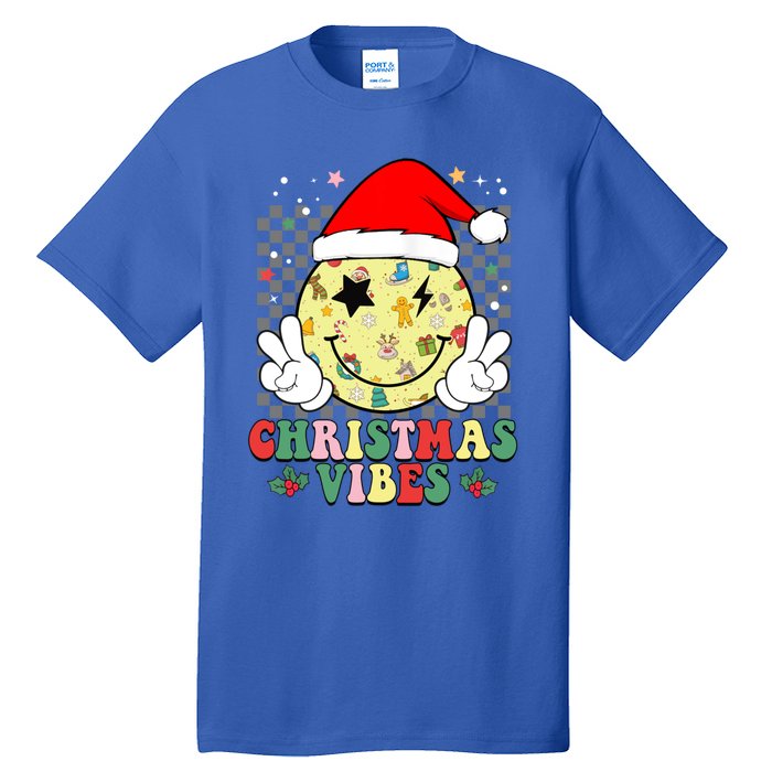 Retro Cute Santa Claus Smile Face Christmas Vibes Xmas Gift Tall T-Shirt