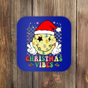 Retro Cute Santa Claus Smile Face Christmas Vibes Xmas Gift Coaster