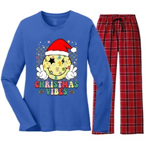 Retro Cute Santa Claus Smile Face Christmas Vibes Xmas Gift Women's Long Sleeve Flannel Pajama Set 