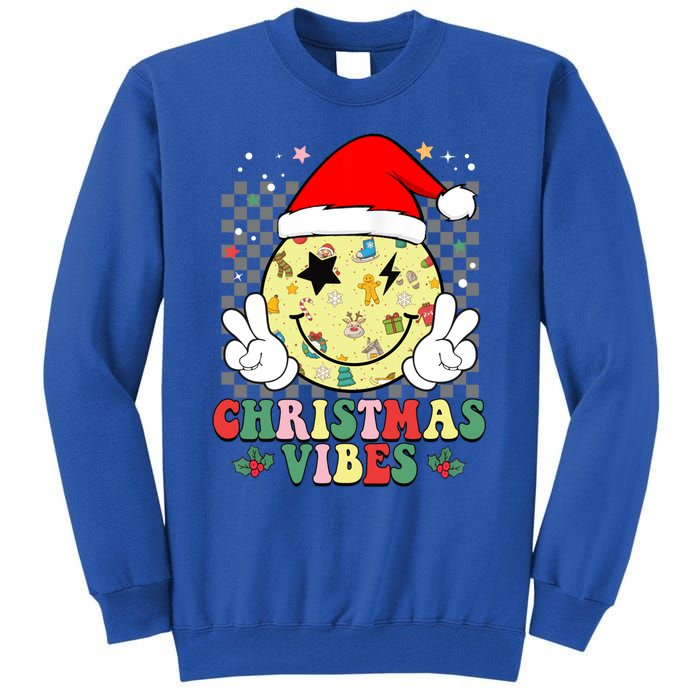 Retro Cute Santa Claus Smile Face Christmas Vibes Xmas Gift Tall Sweatshirt