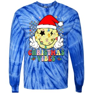 Retro Cute Santa Claus Smile Face Christmas Vibes Xmas Gift Tie-Dye Long Sleeve Shirt