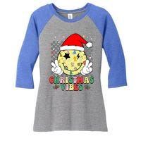 Retro Cute Santa Claus Smile Face Christmas Vibes Xmas Gift Women's Tri-Blend 3/4-Sleeve Raglan Shirt