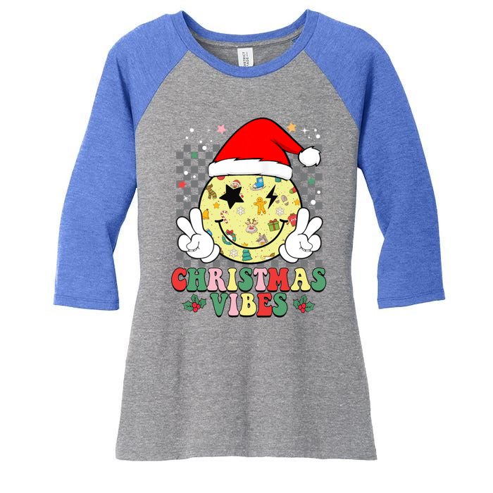 Retro Cute Santa Claus Smile Face Christmas Vibes Xmas Gift Women's Tri-Blend 3/4-Sleeve Raglan Shirt