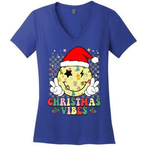 Retro Cute Santa Claus Smile Face Christmas Vibes Xmas Gift Women's V-Neck T-Shirt