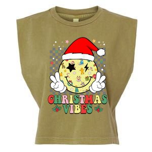 Retro Cute Santa Claus Smile Face Christmas Vibes Xmas Gift Garment-Dyed Women's Muscle Tee