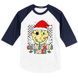 Retro Cute Santa Claus Smile Face Christmas Vibes Xmas Gift Baseball Sleeve Shirt