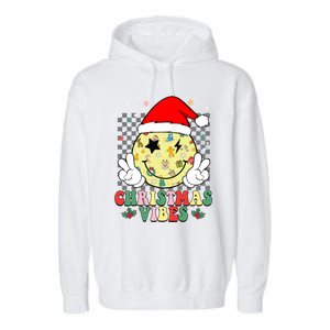 Retro Cute Santa Claus Smile Face Christmas Vibes Xmas Gift Garment-Dyed Fleece Hoodie