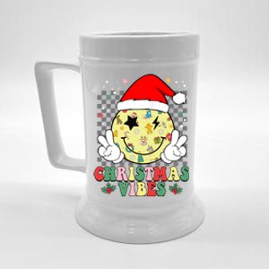 Retro Cute Santa Claus Smile Face Christmas Vibes Xmas Gift Beer Stein