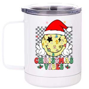 Retro Cute Santa Claus Smile Face Christmas Vibes Xmas Gift 12 oz Stainless Steel Tumbler Cup