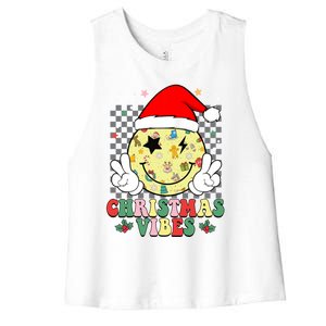 Retro Cute Santa Claus Smile Face Christmas Vibes Xmas Gift Women's Racerback Cropped Tank