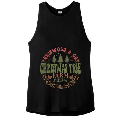 Retro Christmas Tree Farm Funny Holiday Vibes Ladies PosiCharge Tri-Blend Wicking Tank