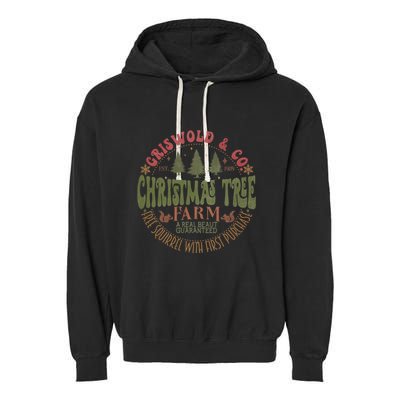Retro Christmas Tree Farm Funny Holiday Vibes Garment-Dyed Fleece Hoodie