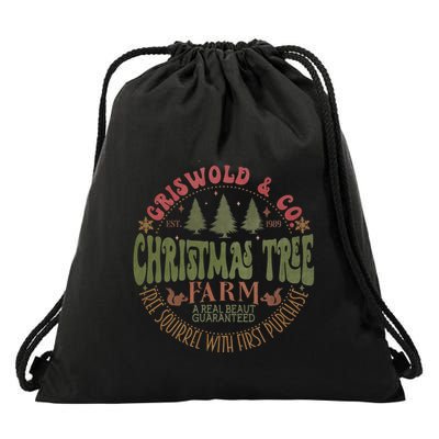 Retro Christmas Tree Farm Funny Holiday Vibes Drawstring Bag