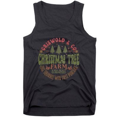 Retro Christmas Tree Farm Funny Holiday Vibes Tank Top