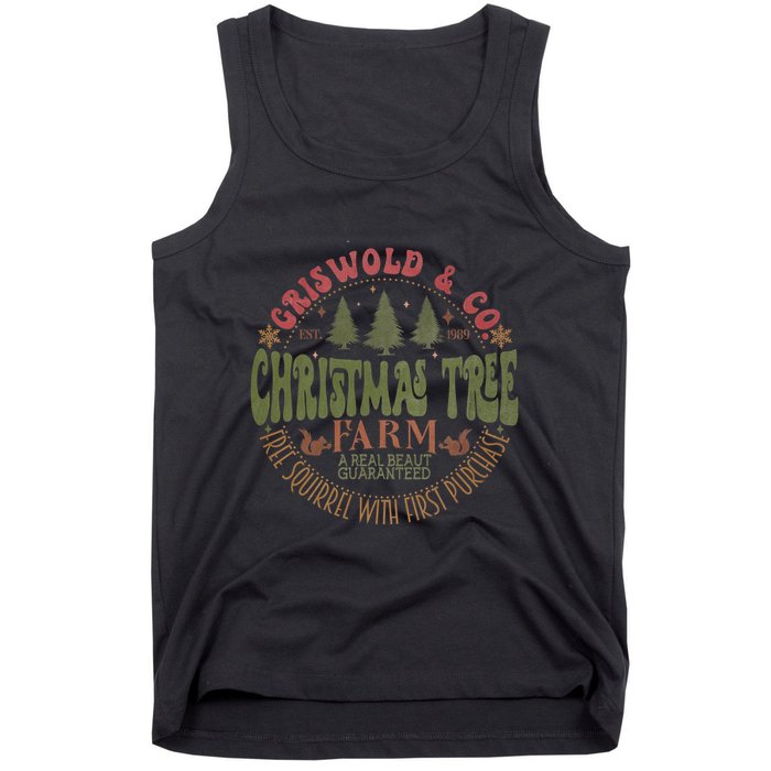 Retro Christmas Tree Farm Funny Holiday Vibes Tank Top