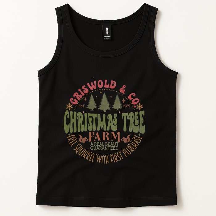Retro Christmas Tree Farm Funny Holiday Vibes Tank Top
