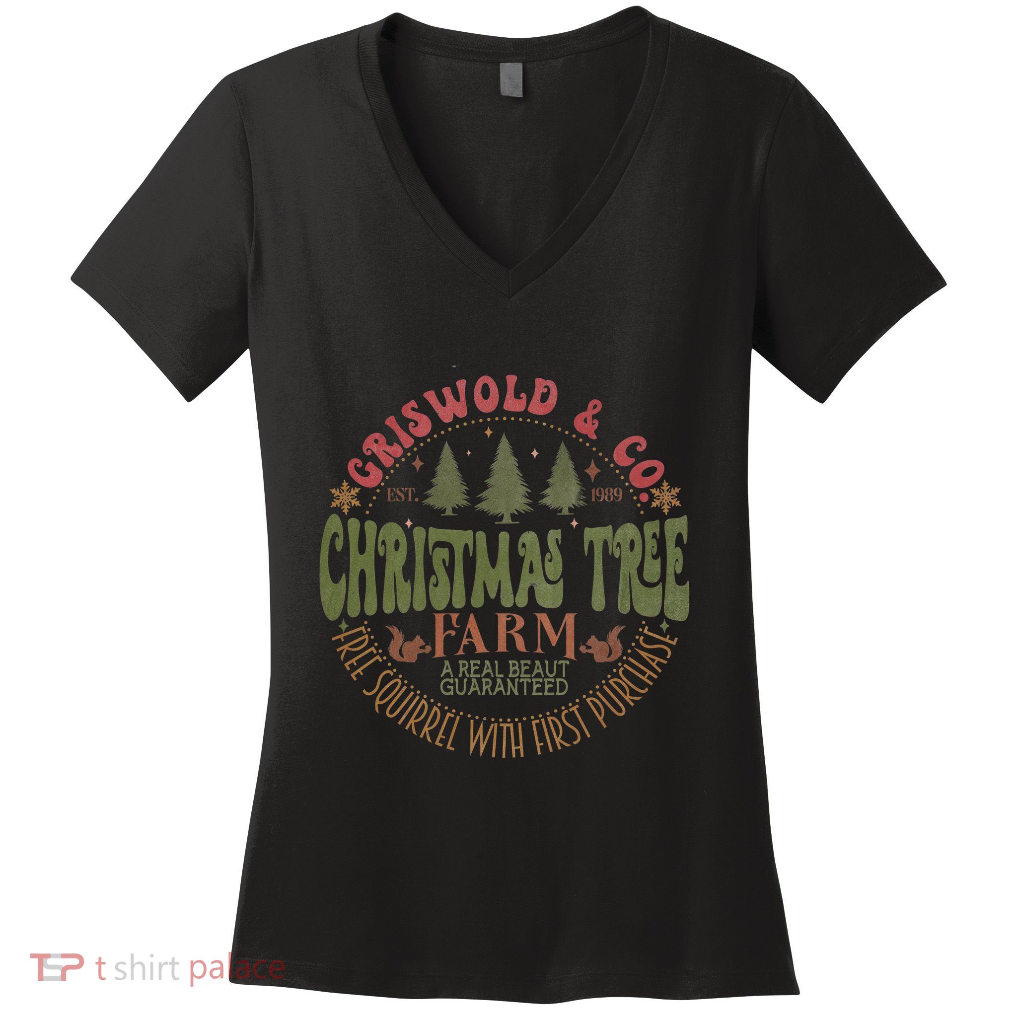 Retro Christmas Tree Farm Funny Holiday Vibes Women's V-Neck T-Shirt