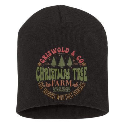 Retro Christmas Tree Farm Funny Holiday Vibes Short Acrylic Beanie