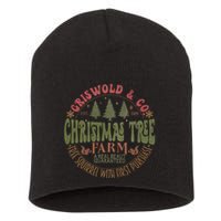 Retro Christmas Tree Farm Funny Holiday Vibes Short Acrylic Beanie