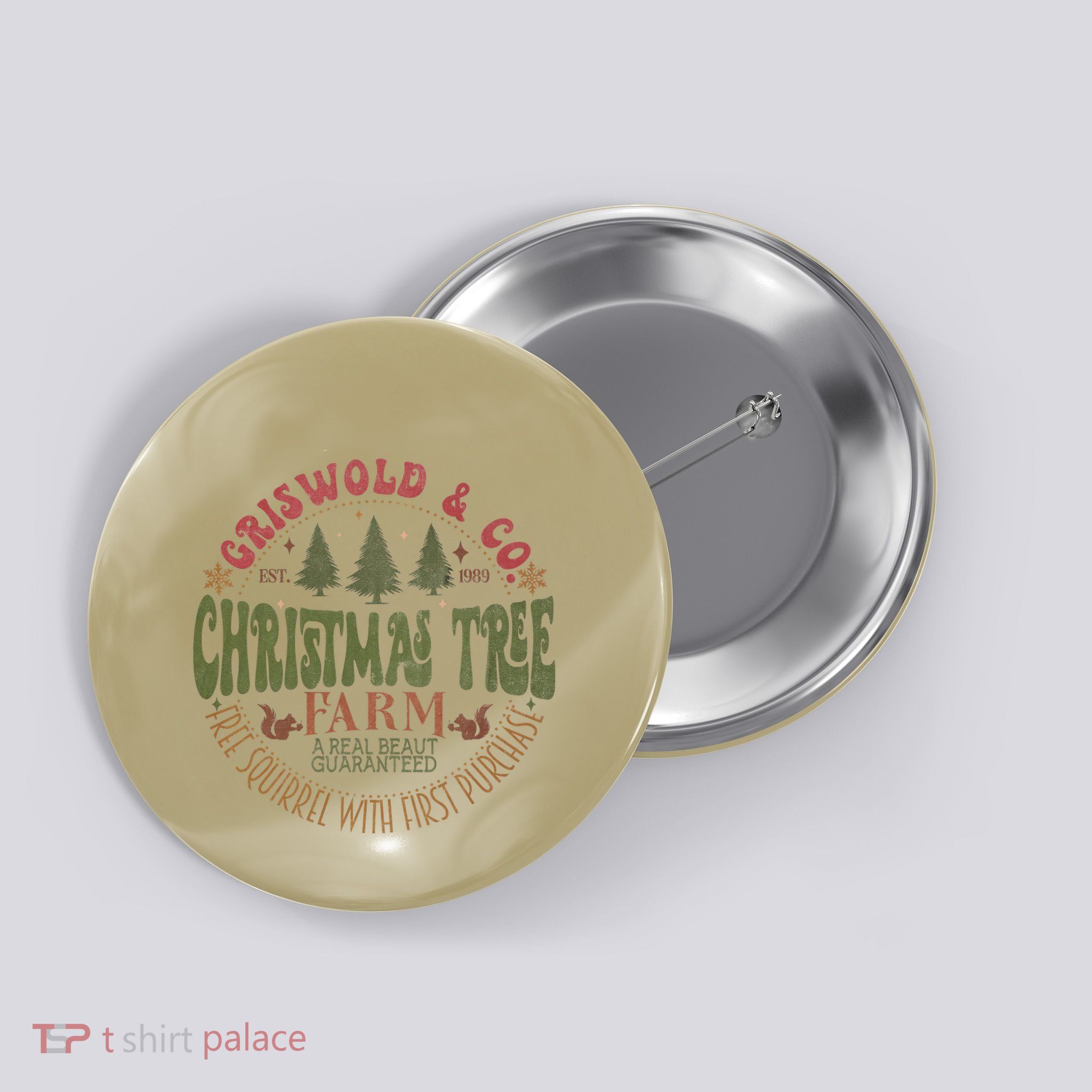 Retro Christmas Tree Farm Funny Holiday Vibes Button