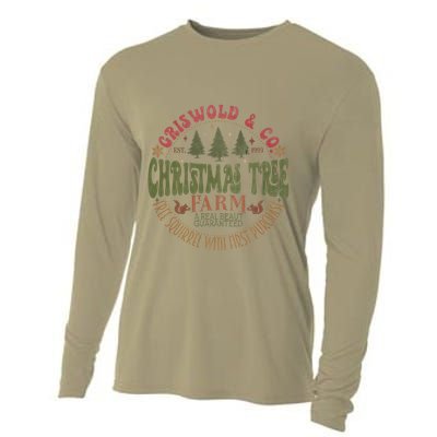 Retro Christmas Tree Farm Funny Holiday Vibes Cooling Performance Long Sleeve Crew