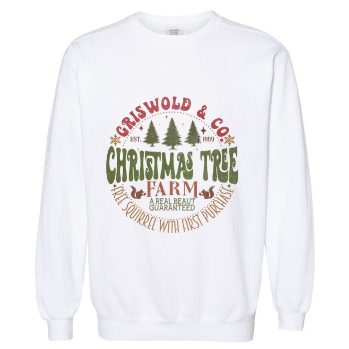 Retro Christmas Tree Farm Funny Holiday Vibes Garment-Dyed Sweatshirt