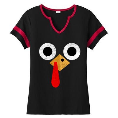 Retro Cute Turkey Face Thanksgiving Costume Gift Ladies Halftime Notch Neck Tee