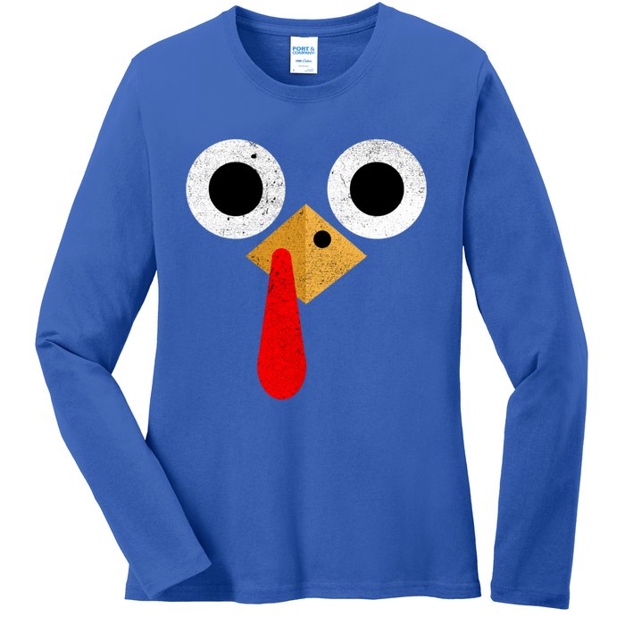 Retro Cute Turkey Face Thanksgiving Costume Gift Ladies Long Sleeve Shirt