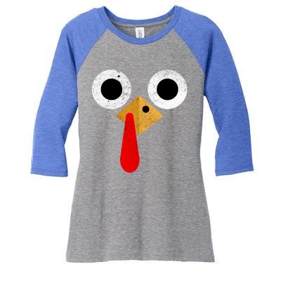 Retro Cute Turkey Face Thanksgiving Costume Gift Women's Tri-Blend 3/4-Sleeve Raglan Shirt