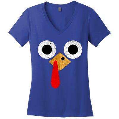 Retro Cute Turkey Face Thanksgiving Costume Gift Women's V-Neck T-Shirt