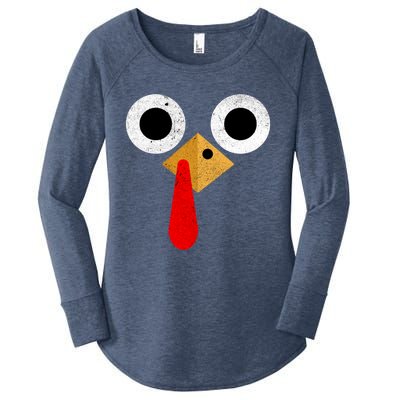 Retro Cute Turkey Face Thanksgiving Costume Gift Women's Perfect Tri Tunic Long Sleeve Shirt