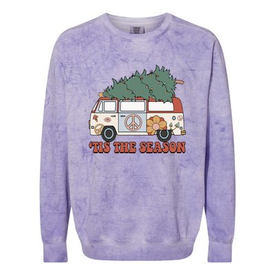 Retro Christmas Tis The Season Truck Christmas Tree Lights Colorblast Crewneck Sweatshirt