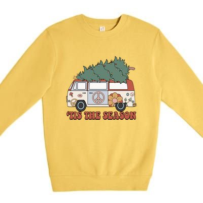 Retro Christmas Tis The Season Truck Christmas Tree Lights Premium Crewneck Sweatshirt