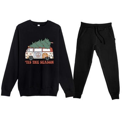 Retro Christmas Tis The Season Truck Christmas Tree Lights Premium Crewneck Sweatsuit Set