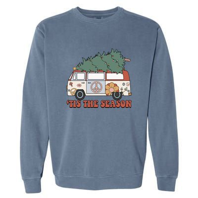 Retro Christmas Tis The Season Truck Christmas Tree Lights Garment-Dyed Sweatshirt