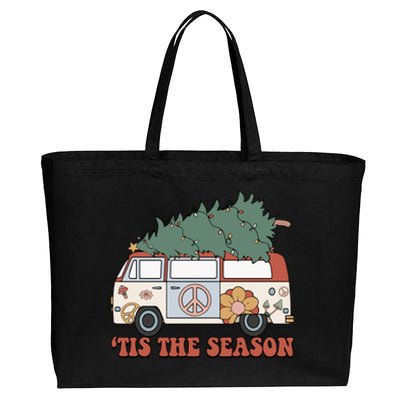 Retro Christmas Tis The Season Truck Christmas Tree Lights Cotton Canvas Jumbo Tote